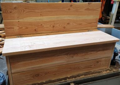 Steigerhout bank met handig opbergvak!